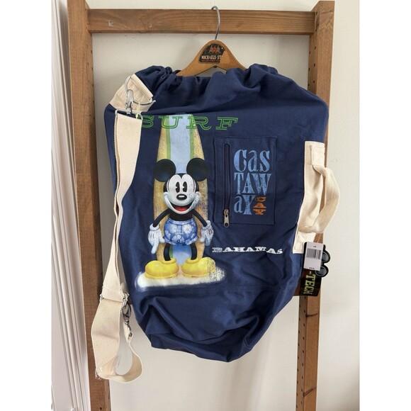 Disney Cruise Castaway Cay Bahamas Blue Drawstring Tote Duffel Bag Surf NEW NWT
